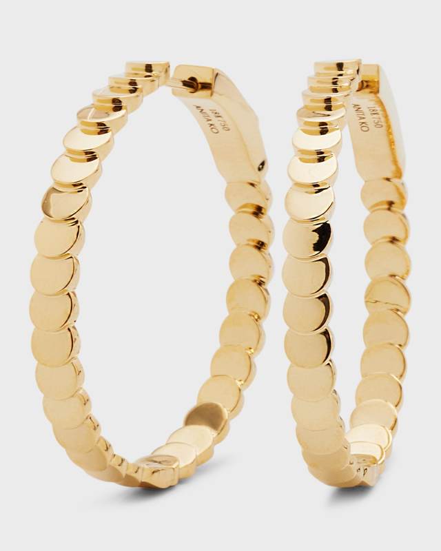 18K Yellow Gold Large Luna Hoop Earrings, 1.3"L