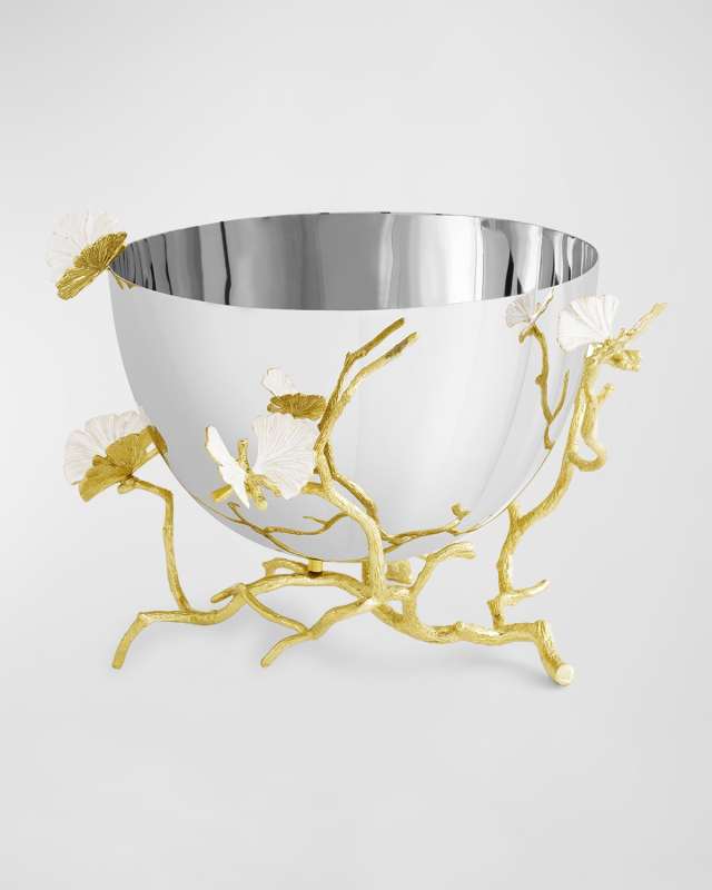 Butterfly Ginkgo White & Gold Serving Bowl