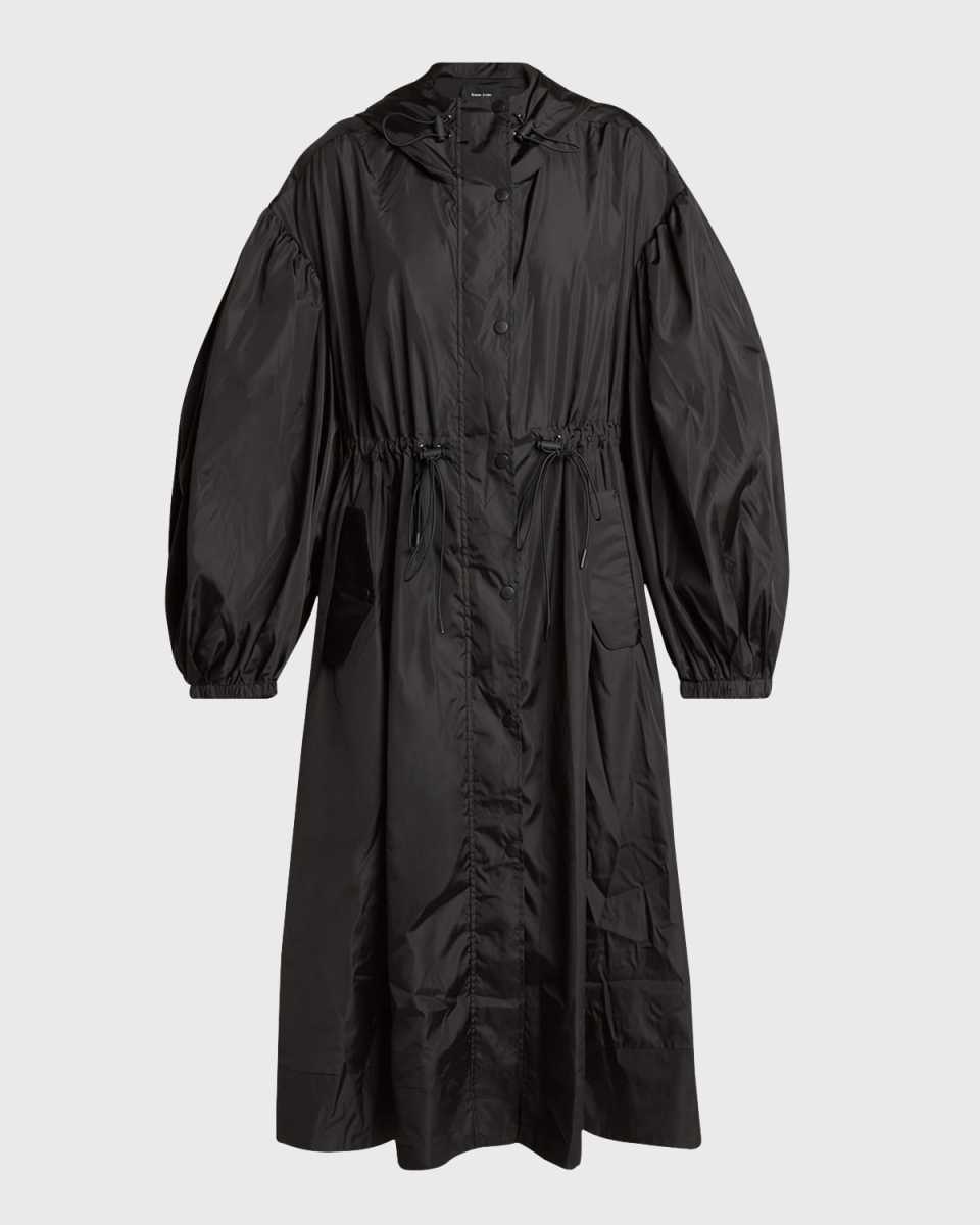Puff-Sleeve Hooded Trapeze Parka Jacket