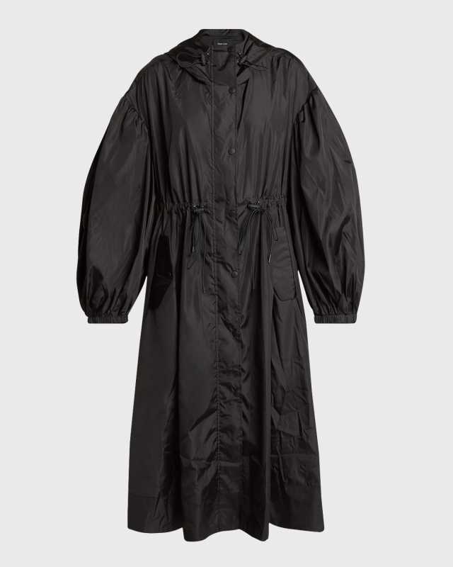 Puff-Sleeve Hooded Trapeze Parka Jacket