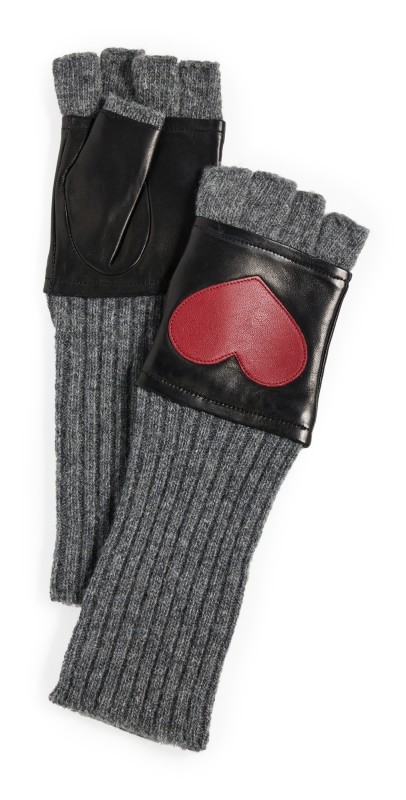 Carolina Amato L3X Fingerless Gloves Black/Heather Grey/Red Heart
