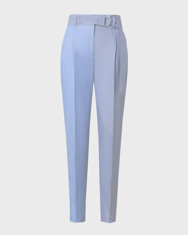 Fred Micro Stripe Cotton Poplin Tapered-Leg Ankle Pants With Belt