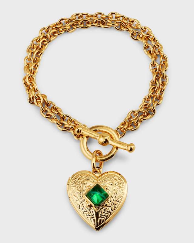 Toggle Bracelet with Stone and Heart Locket