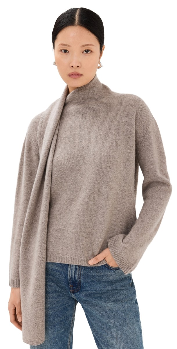Naadam Cashmere Asymmetrical Turtleneck with Scarf Timber