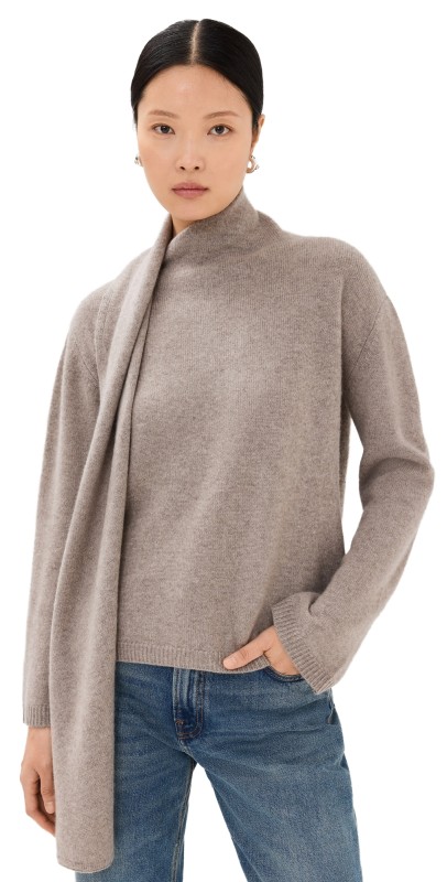 Naadam Cashmere Asymmetrical Turtleneck with Scarf Timber