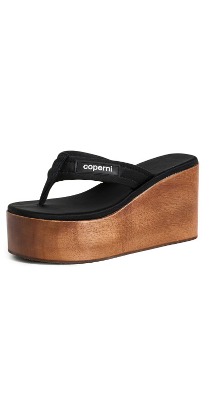 Coperni Wooden Branded Wedge Sandals Black/Brown
