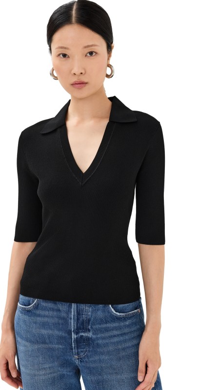 Veronica Beard Emily Polo Pullover Black