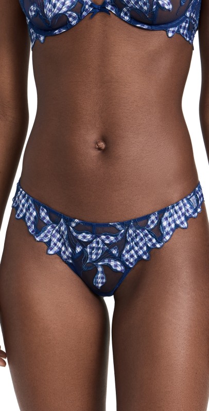 Fleur du Mal Lily Embroidery Hipster Thong Starry Blue Gingham
