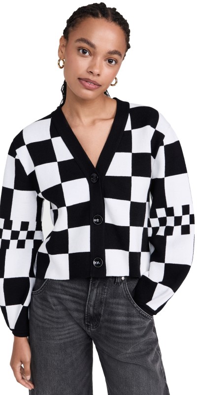 Dress To Squares Knit Cardigan Black/White