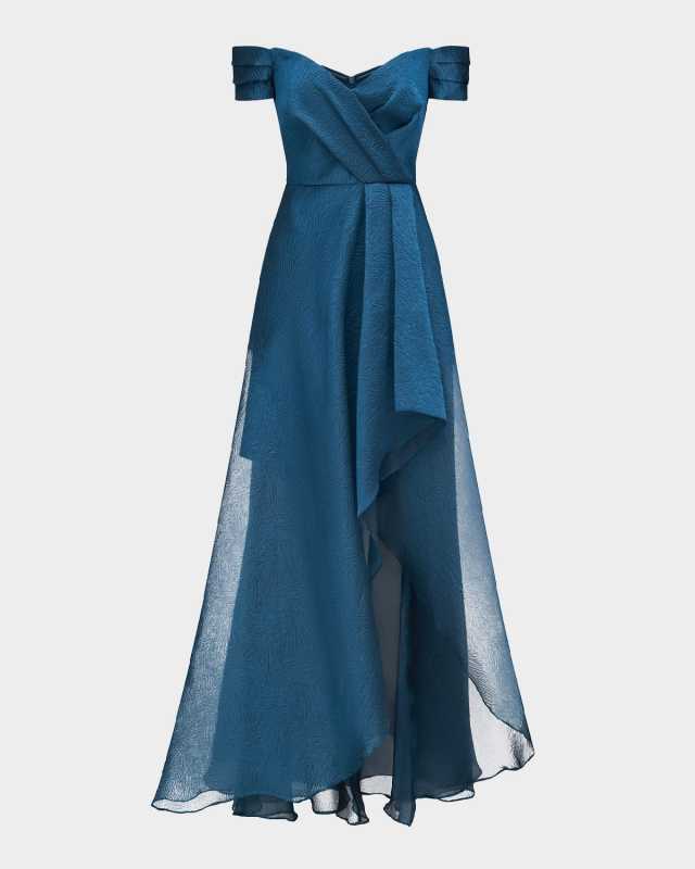 Cecilia Pleated Off-Shoulder Jacquard Gown