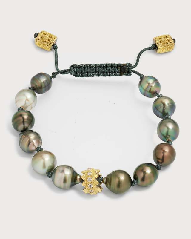 10mm Tahitian Pearls and Diamond Crivelli Station Bracelet