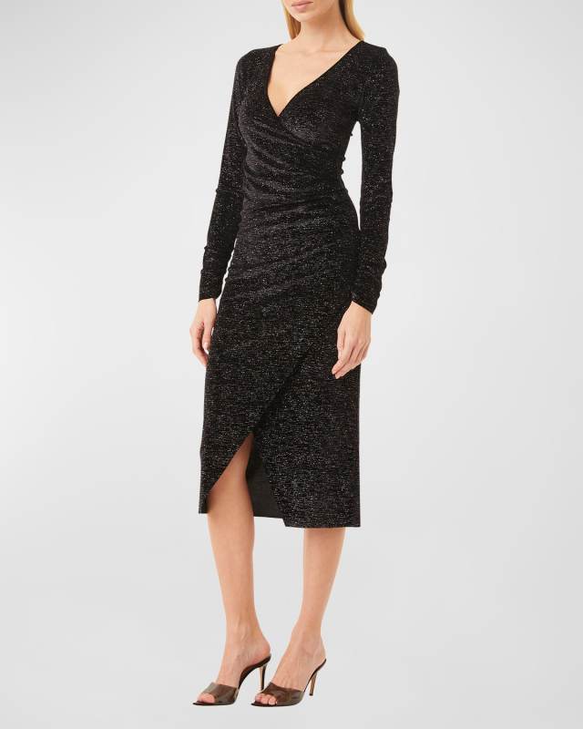 Setarah Metallic Faux-Wrap Midi Dress
