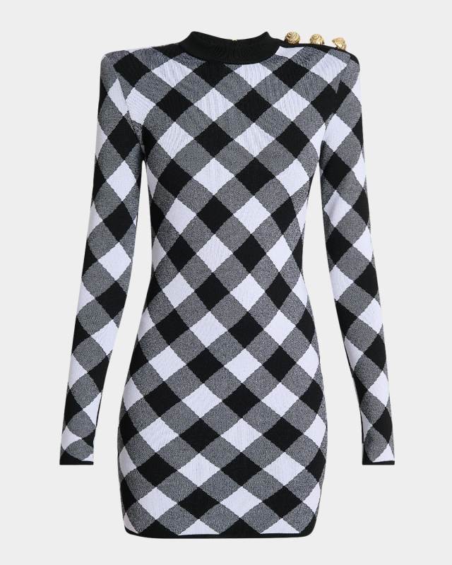 Long-Sleeve Diamond Knit Mini Dress
