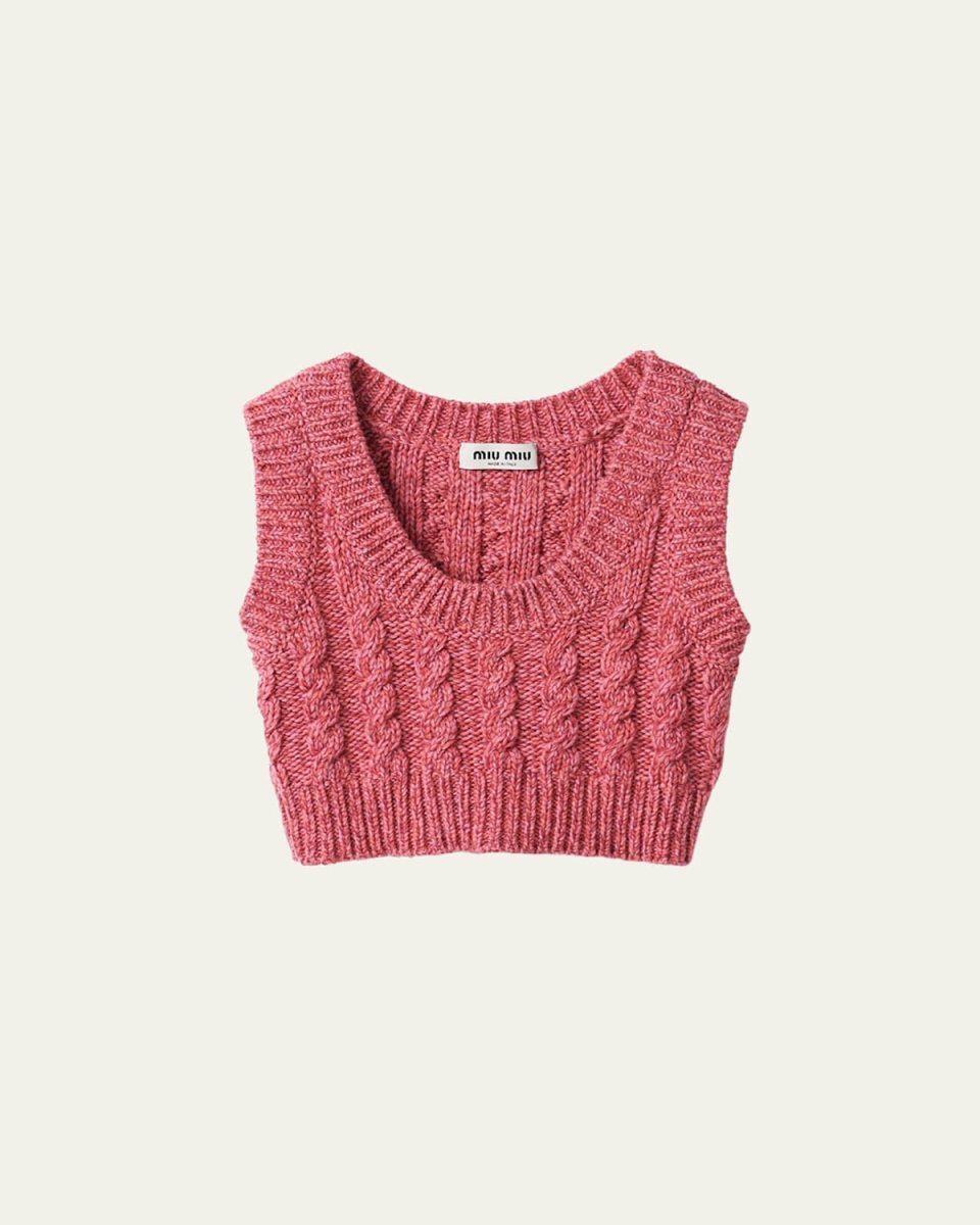 Cable Cropped Sleeveless Cashmere Wool Sweater