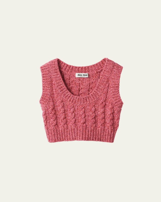 Cable Cropped Sleeveless Cashmere Wool Sweater
