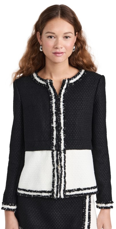 alice + olivia Kidman Two-Fer Boxy Raw Edge Jacket Black/Off White