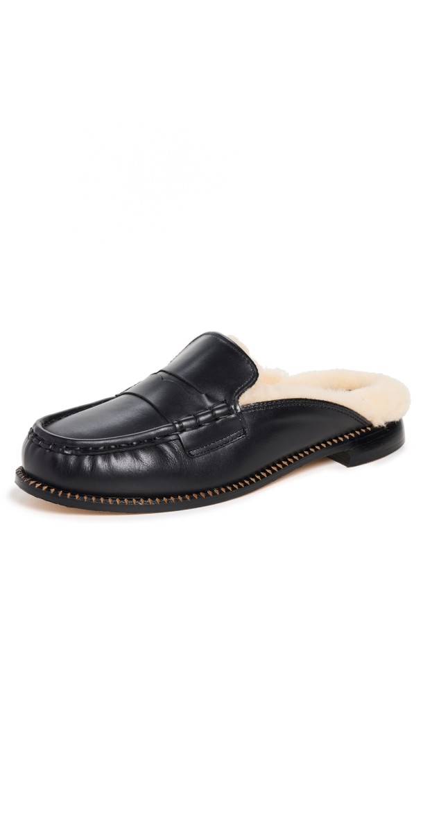 Freda Salvador Temi Flats Black Calf w/ Shearling