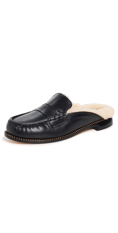 Freda Salvador Temi Flats Black Calf w/ Shearling