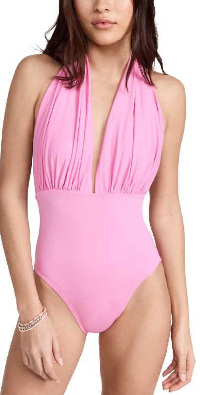 Norma Kamali Halter Low Back Mio One Piece Candy Pink