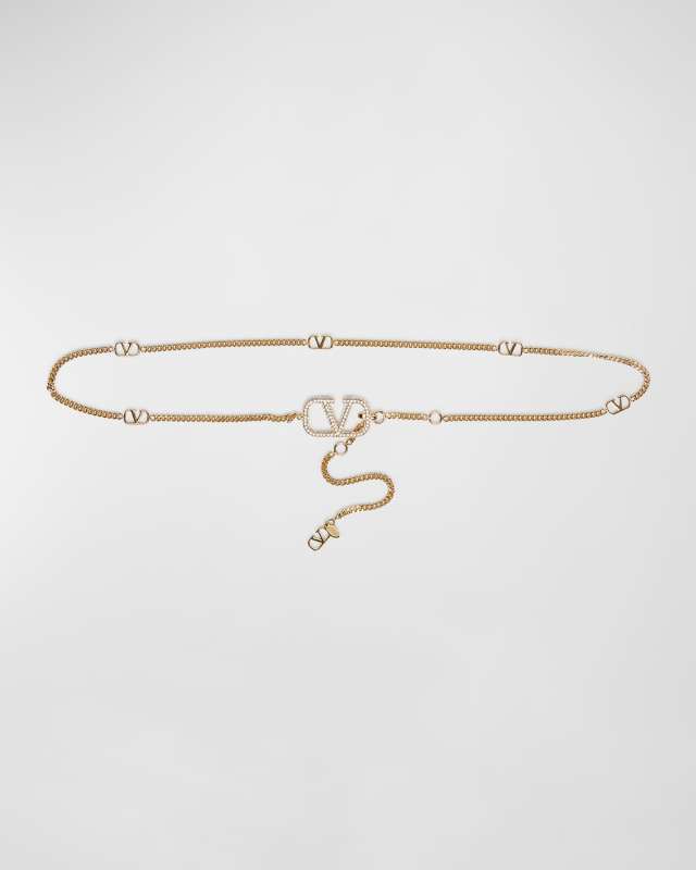 Embellished V-Logo Signature Chain Belt