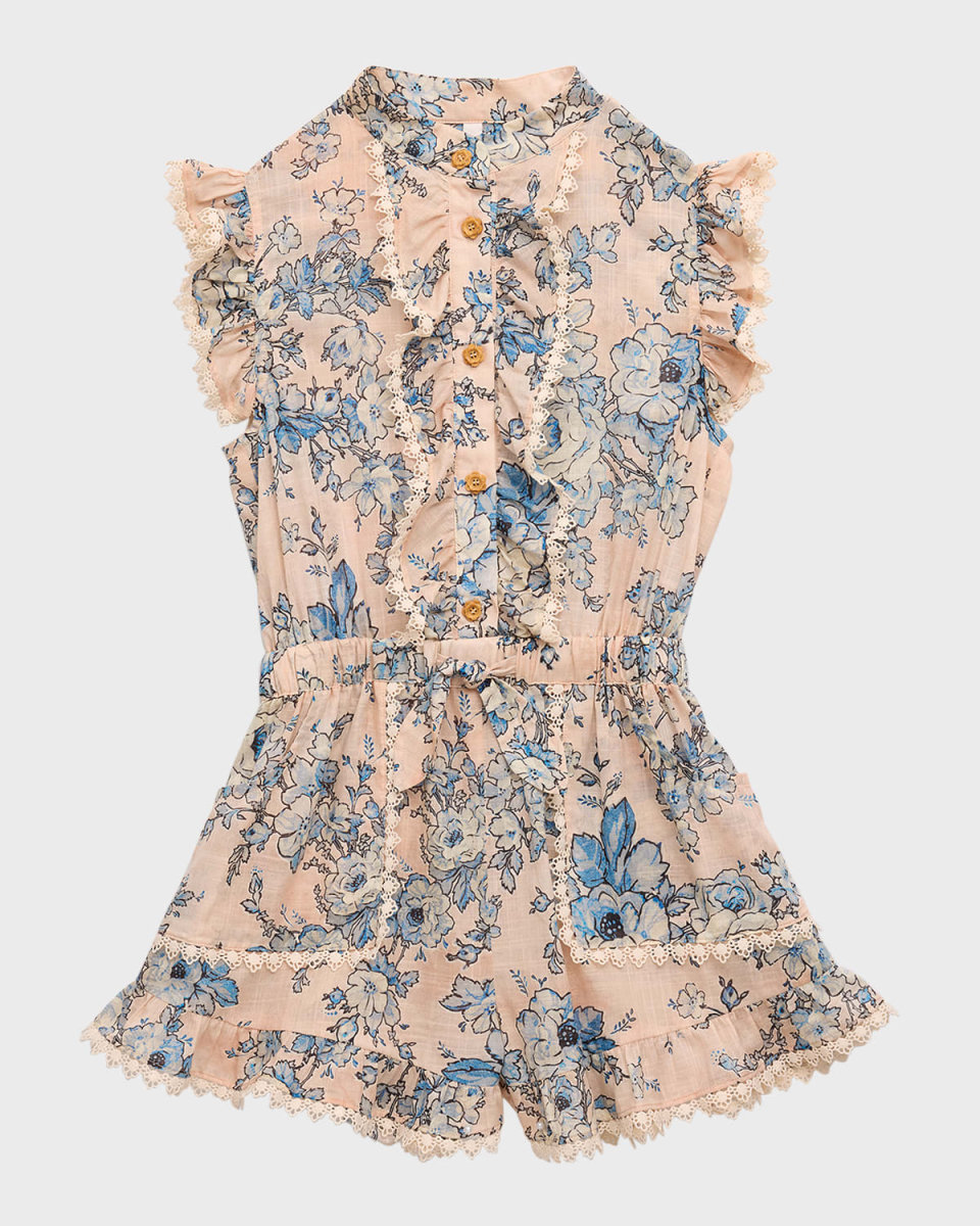 Girl's Halliday Floral-Print Romper, Size 2-1