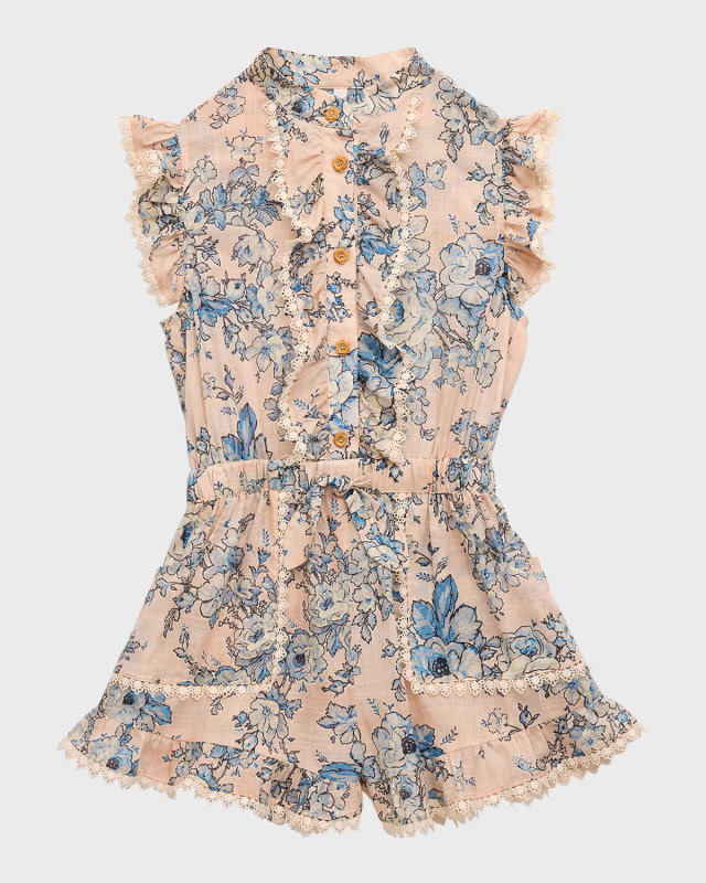 Girl's Halliday Floral-Print Romper, Size 2-1