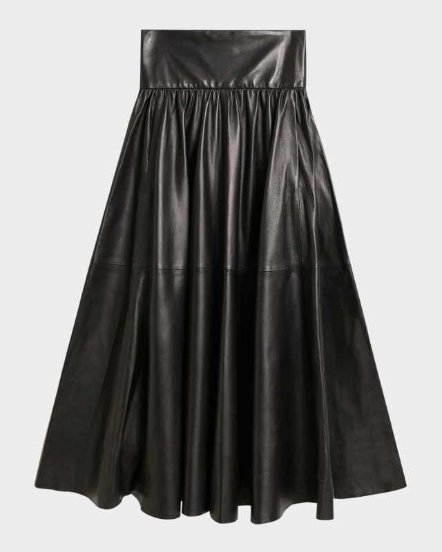 Mivilo A-Line Leather Midi Skirt