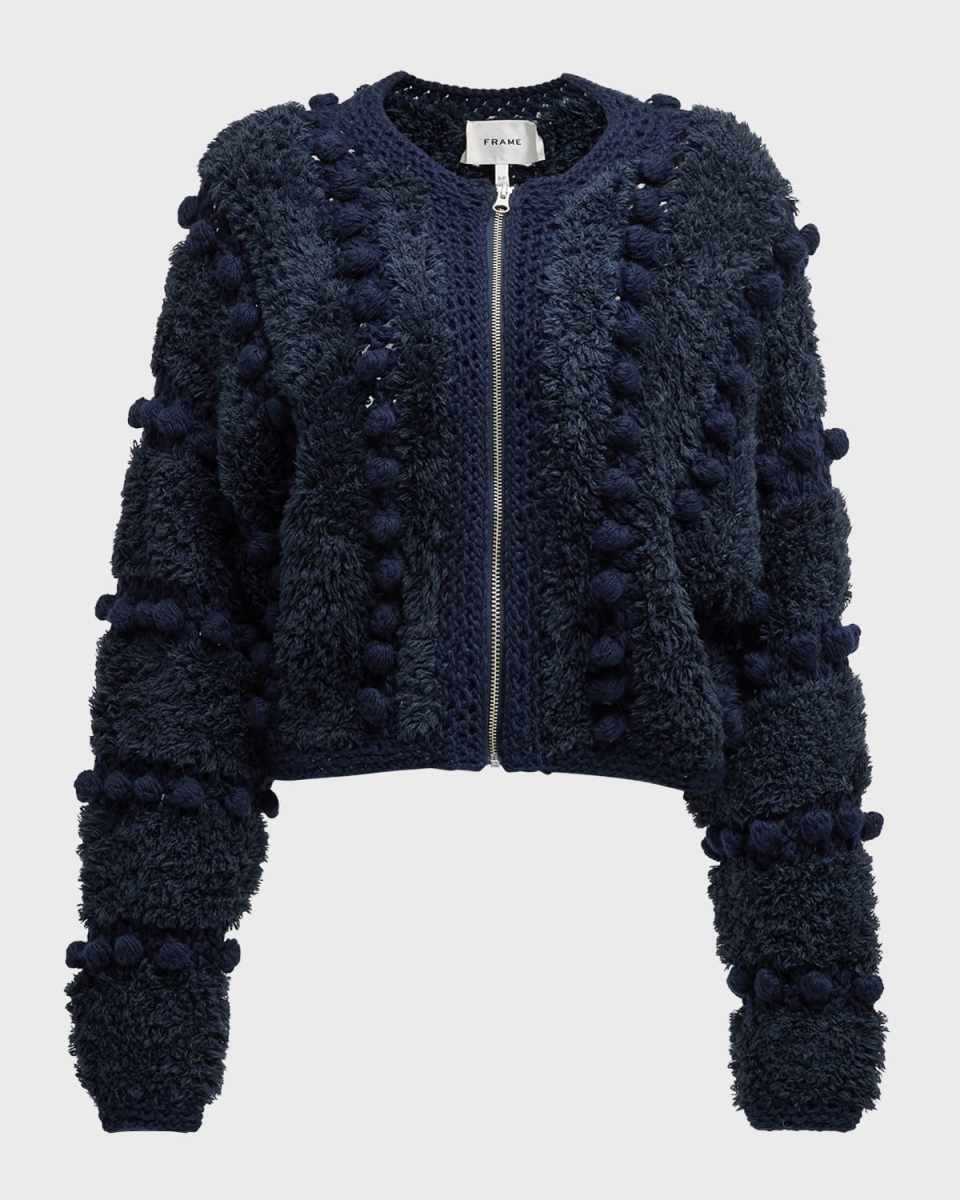 Zip-Front Pom Pom Cardigan
