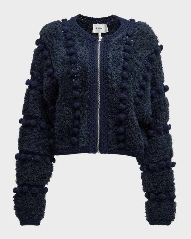 Zip-Front Pom Pom Cardigan