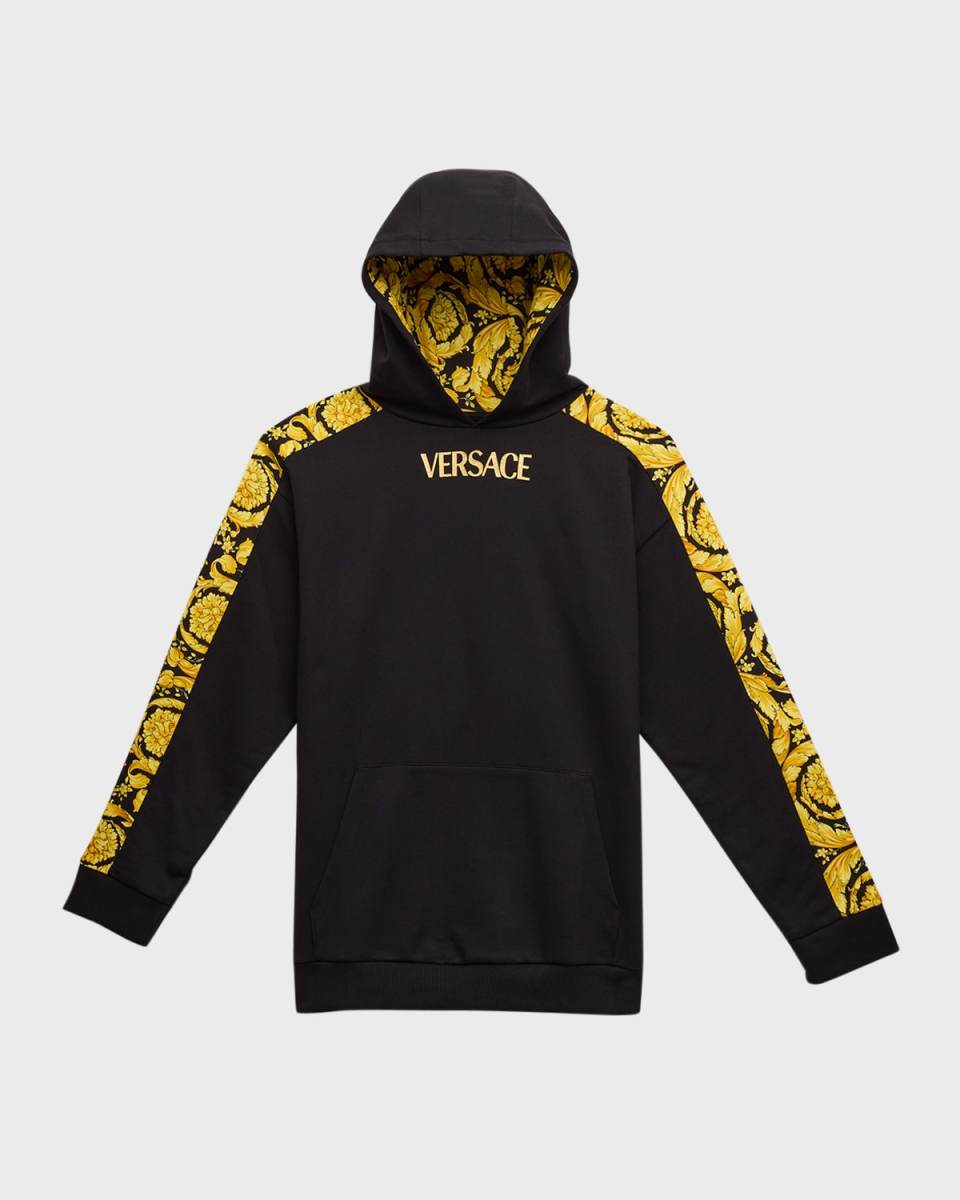 Boy's Barocco-Trim Logo-Print Hoodie, Size 8-14