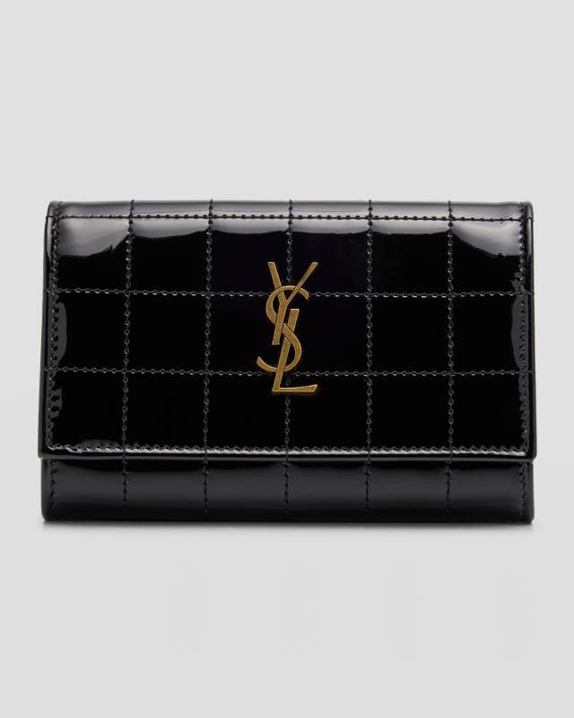 YSL Monogram Small Flap Wallet in Quilted Patent Leather