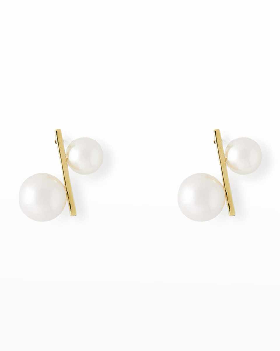 18K Yellow Gold 5-8mm Akoya 4-Pearl Bar Earrings