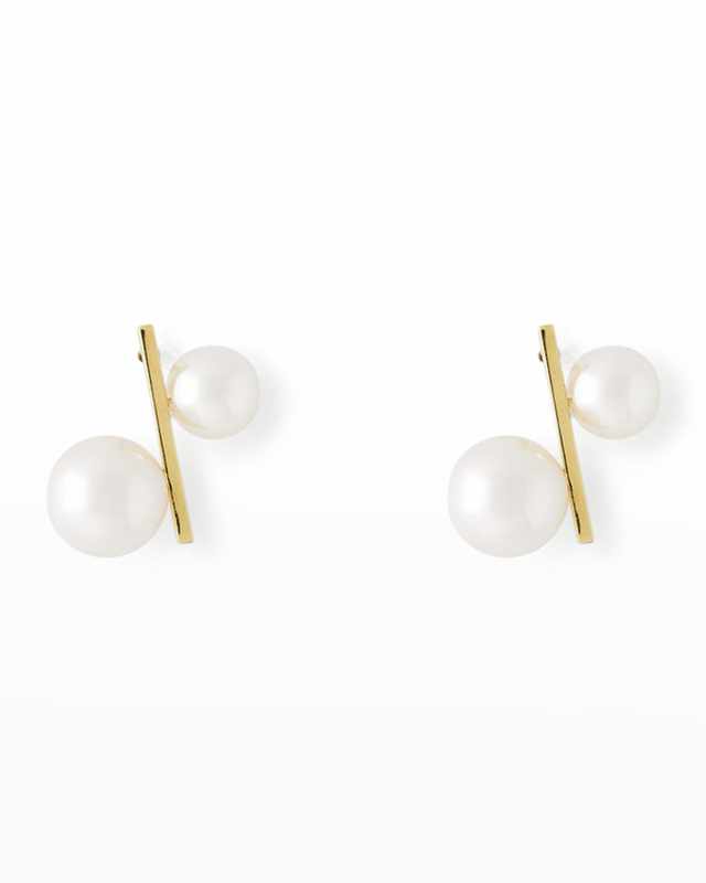 18K Yellow Gold 5-8mm Akoya 4-Pearl Bar Earrings