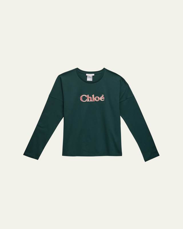 Girl's Embroidered Logo-Print T-Shirt, Size 8-14