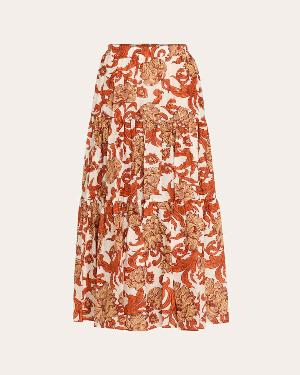 Big Reef-Print Tiered Maxi Skirt