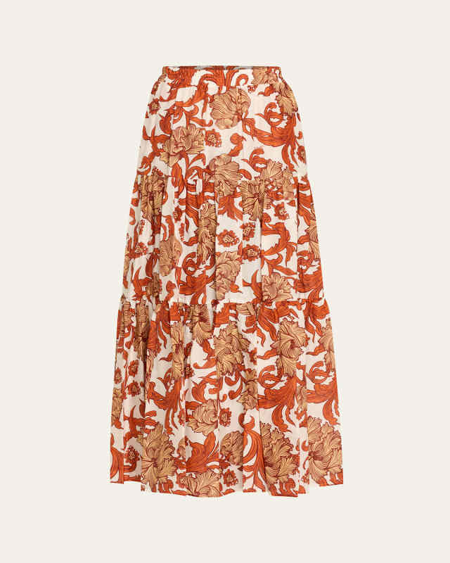 Big Reef-Print Tiered Maxi Skirt