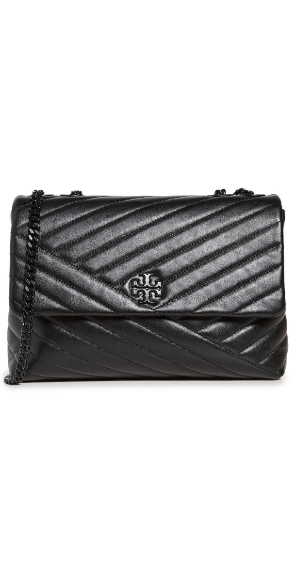 Tory Burch Kira Chevron Powder Coated Convertible Shoulder Bag Black