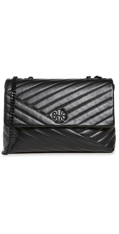 Tory Burch Kira Chevron Powder Coated Convertible Shoulder Bag Black