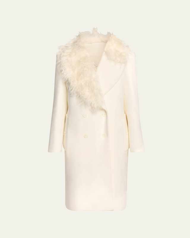 Double Breasted Wool Coat with Mohair Collar