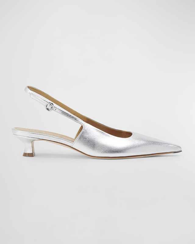 Catrina Leather Kitten-Heel Slingback Pumps