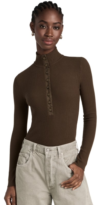 Nation LTD Chase Turtleneck with Poplin Dark Chocolate