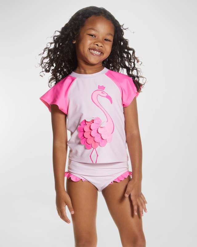 Girl's Flamingo Rashguard Set, Size 2T-8
