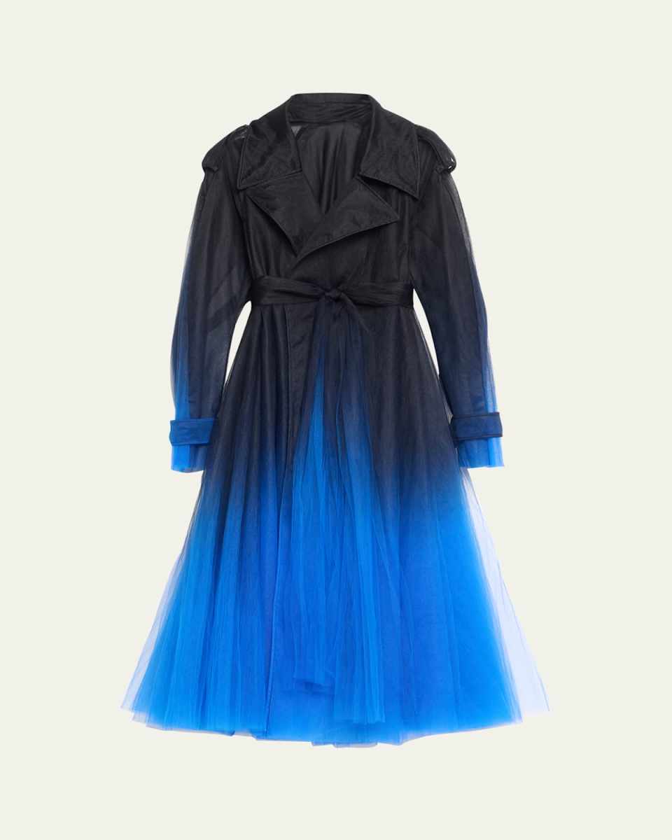 Ombre Dyed Tulle Long Opera Coat