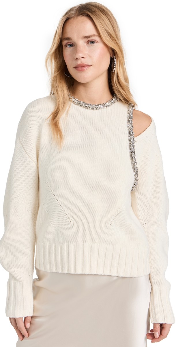 SIMKHAI Monroe Pullover with Crystals Ivory