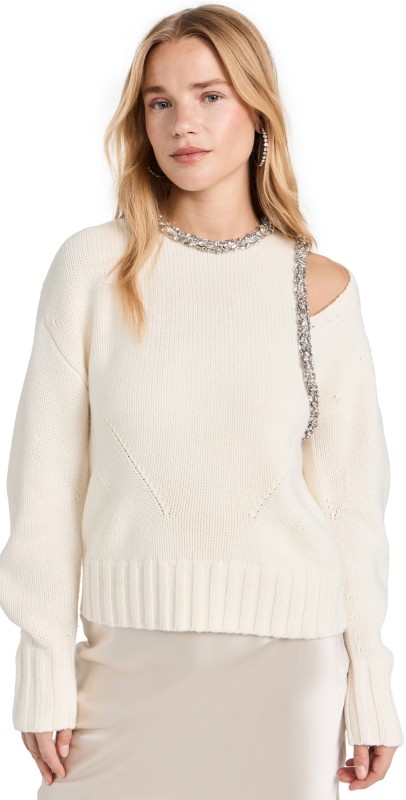 SIMKHAI Monroe Pullover with Crystals Ivory