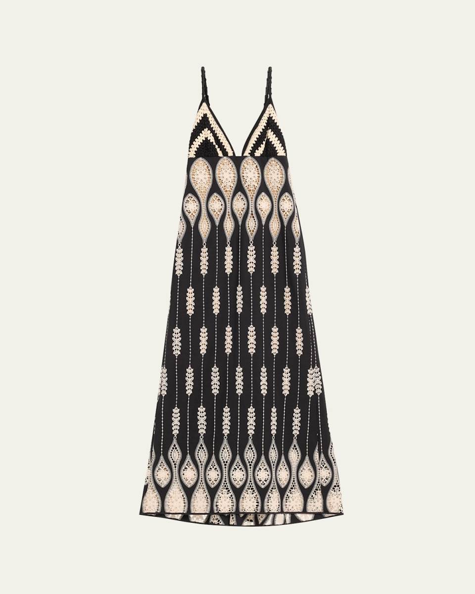 Leaving Tradition Eyelet Crochet Backless Maxi Dress