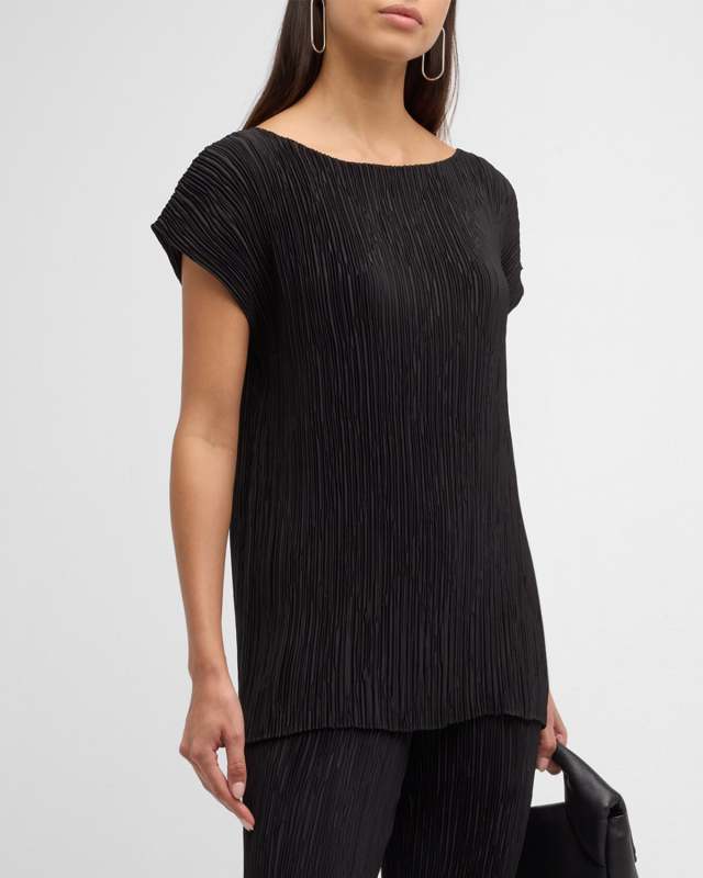 Pleated Scoop-Neck Silk Blouse