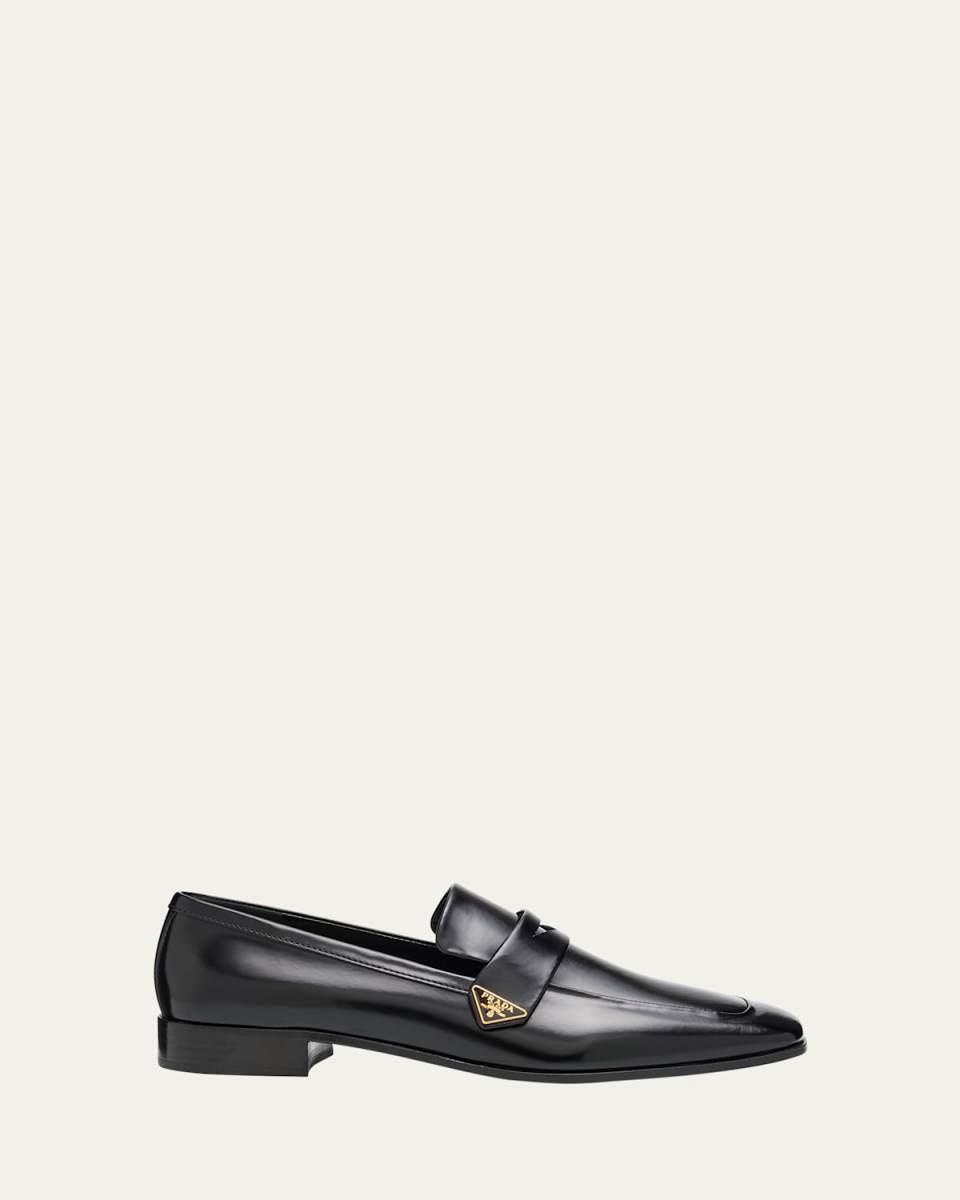 Spazzolato Leather Logo Penny Loafers