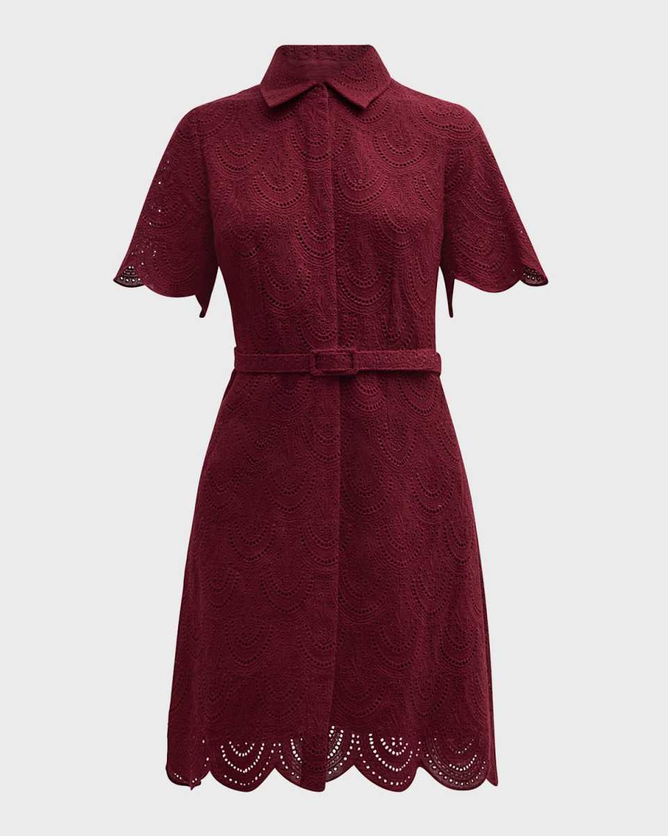 Neda Belted Eyelet-Embroidered Mini Dress