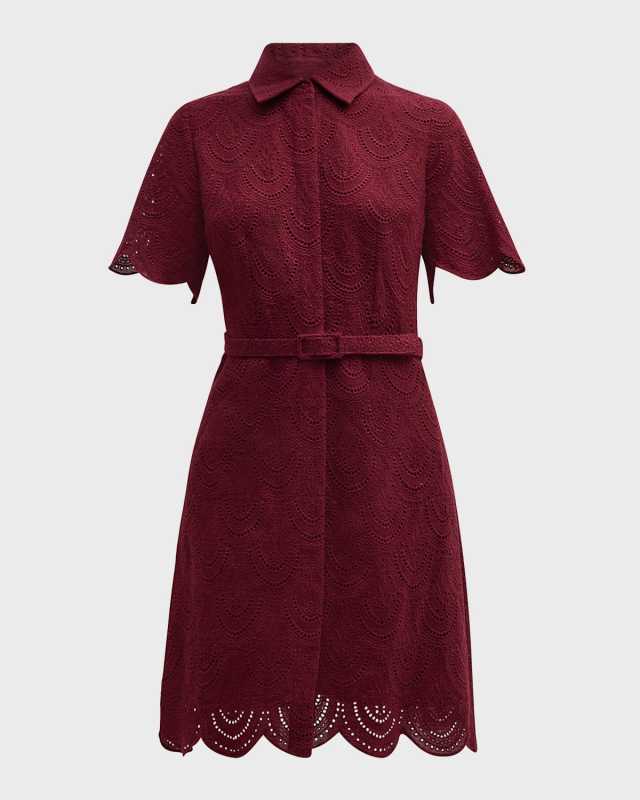 Neda Belted Eyelet-Embroidered Mini Dress